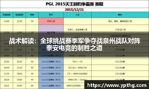 战术解读：全球挑战赛季军争夺战泉州战队对阵泰安电竞的制胜之道